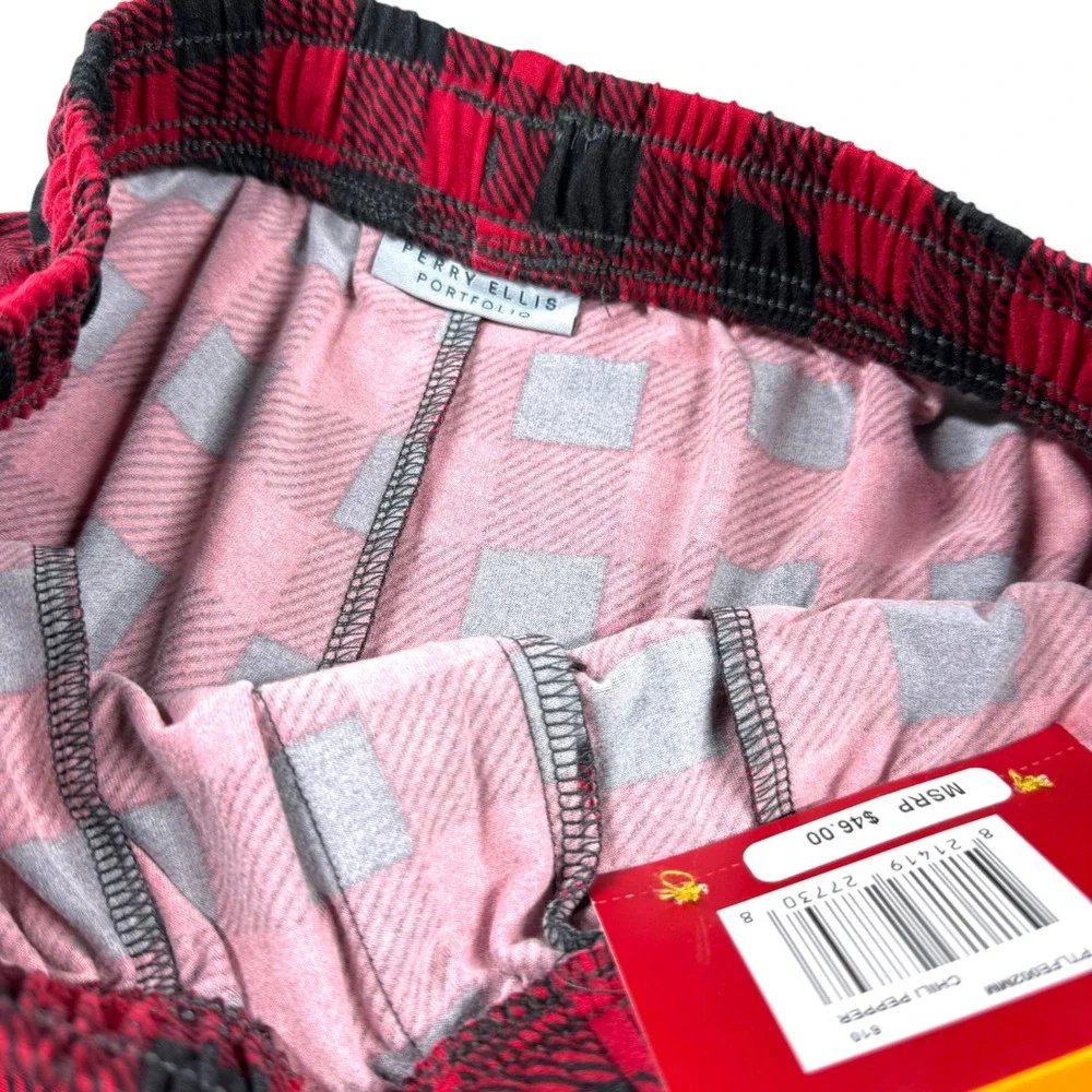 NWT Perry Ellis Portfolio Pajama Pants Mens Size Small S Buffalo Plaid Red Black